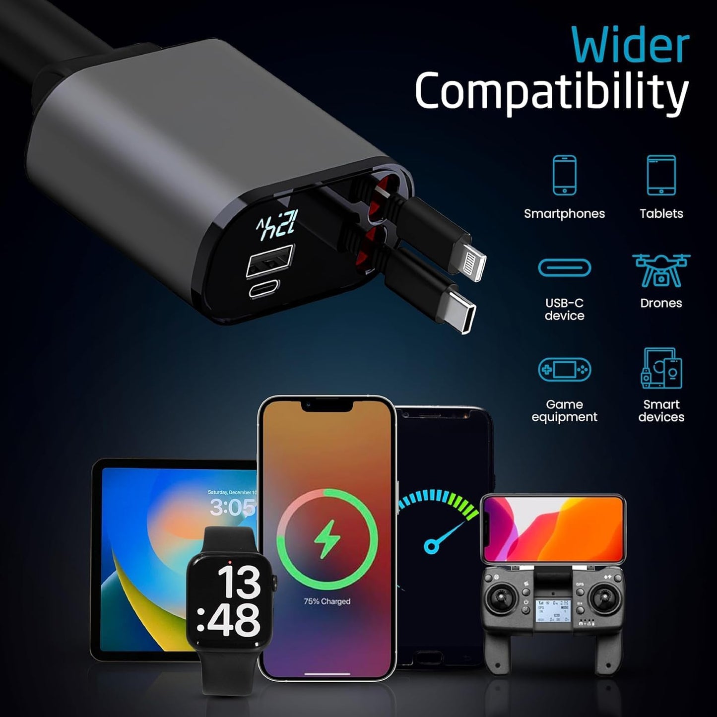 4-in-1 Retractable Car Charger